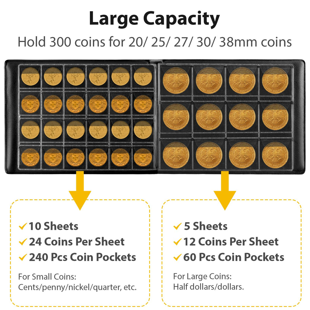300 Pocket Coin Collection Album – Protective Coin Storage Book for Collectors