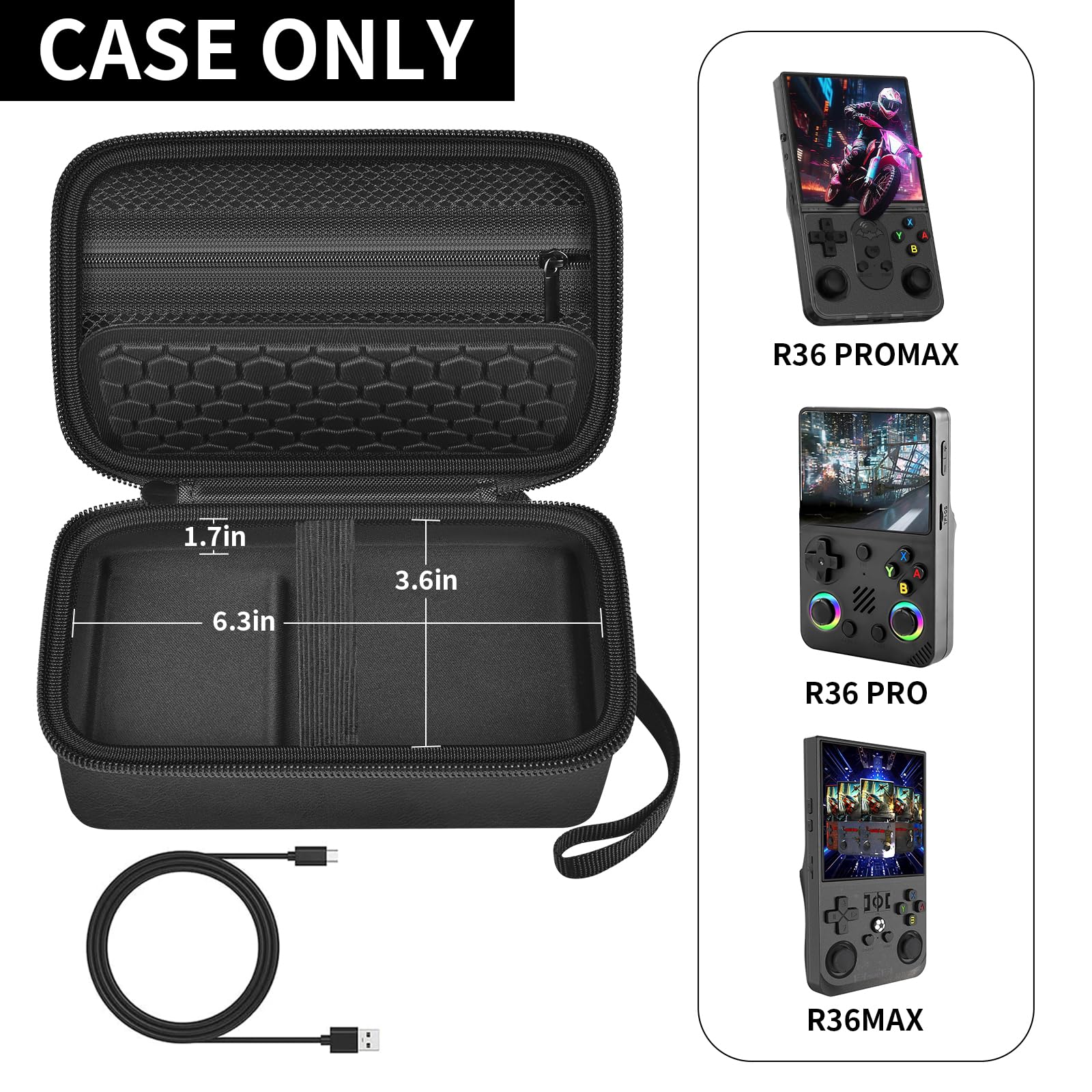 Retro Handheld Console Carrying Case for R36S / RG353V / RG353VS – Shockproof Travel Storage Bag
