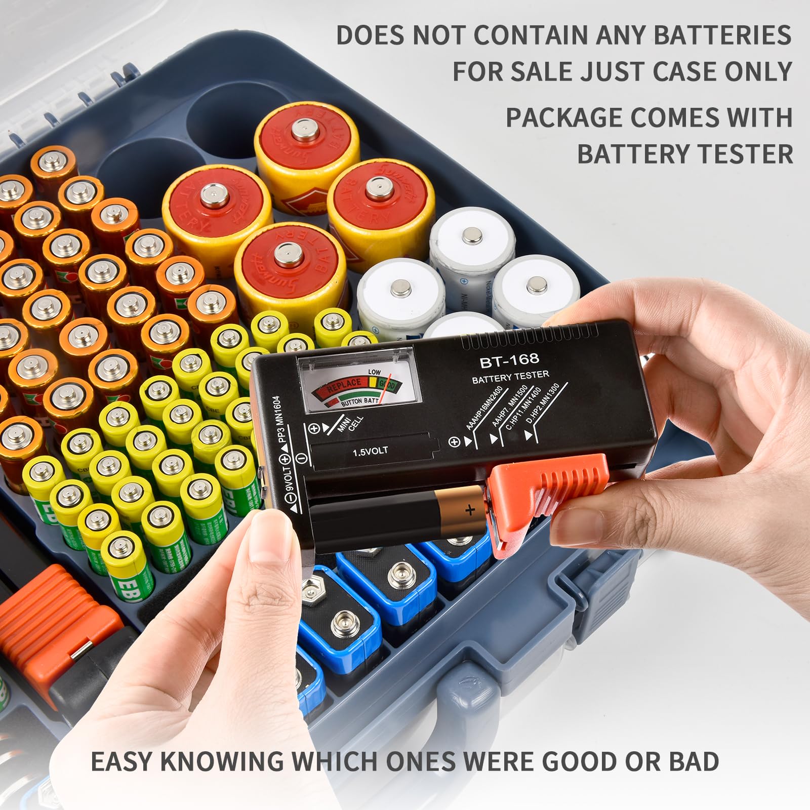 269 Slot Battery Organizer Case with Tester – Heavy Duty Storage Box for AA, AAA, 9V and More