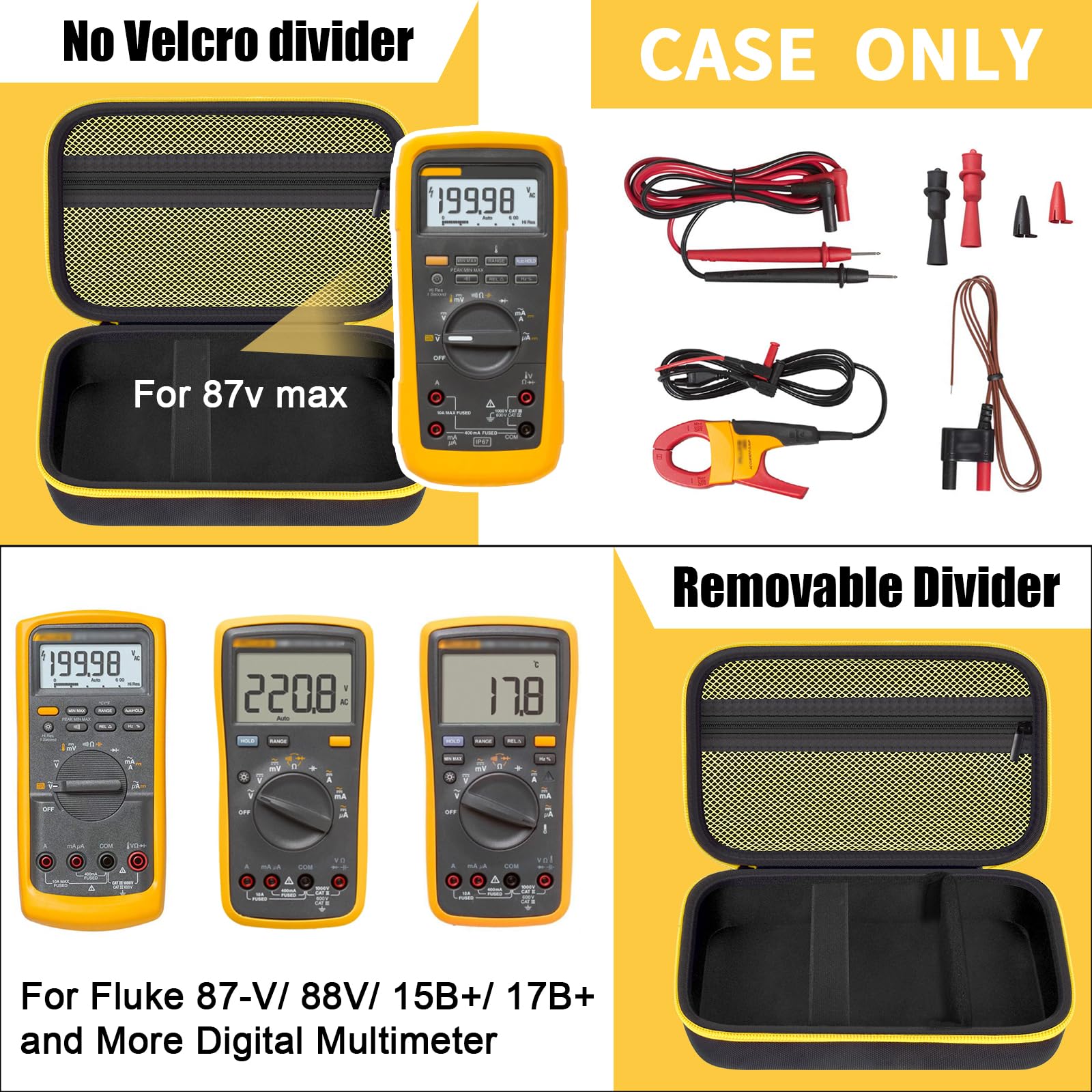 Hard Carrying Case for Fluke Digital Multimeter – Protective Travel Organizer for Meter and Test Leads
