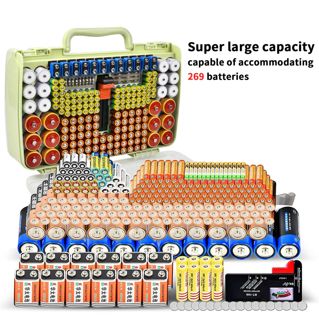 269 Slot Battery Organizer Case with Tester – Heavy Duty Storage Box for AA, AAA, 9V and More